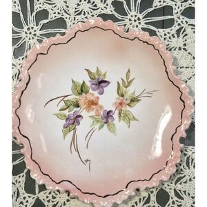 Delicate Pink Ruffle Edge Serving Plate Handpainted Porcelain Gold Trim